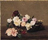 Roses Canvas Paintings - A Basket of Roses